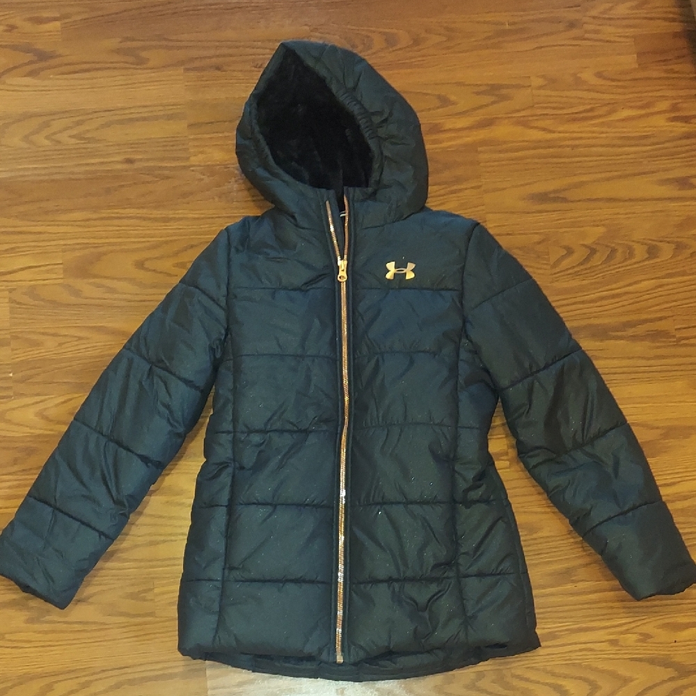 Under Armour Kids' Black Puffer Jacket with Gold Accents
